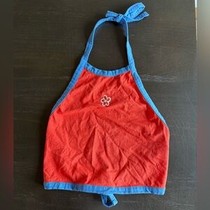 Women’s Collusion Red and Blue Halter Top with white flower Size 6